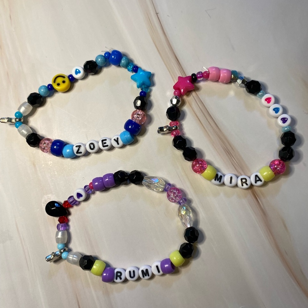 K-pop Demon Hunters Huntrix Kandi Bracelets (Rumi, Mira, and Zoey)